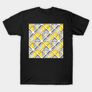 Yellow and Gray Geometric Pattern with 3d Effect, Square Motifs T-Shirt